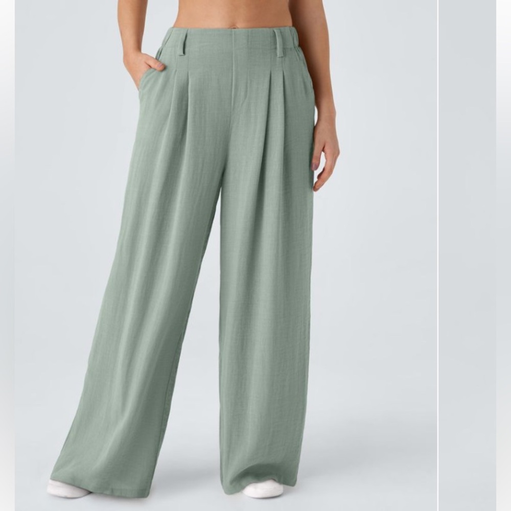 Halara NWT High Waisted Wide Leg Flowy Palazzo Casual Linen-Feel Pants